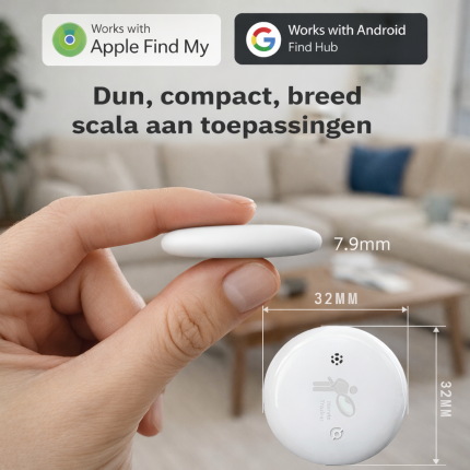 Narvie GPS tracker geschikt voor Apple Find My en Android Find Hub – compacte en waterdichte tracker